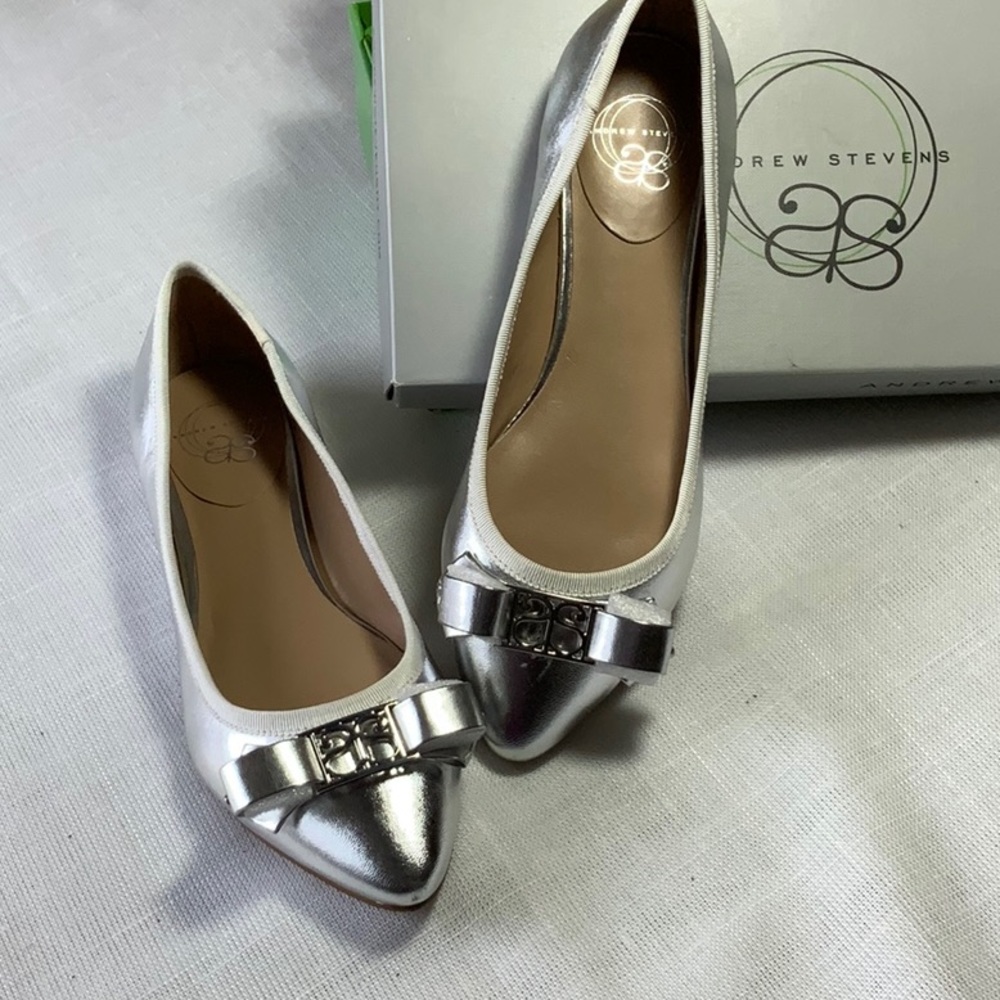 Andrew Stevens Leather Silver Flats NIB size 6.5